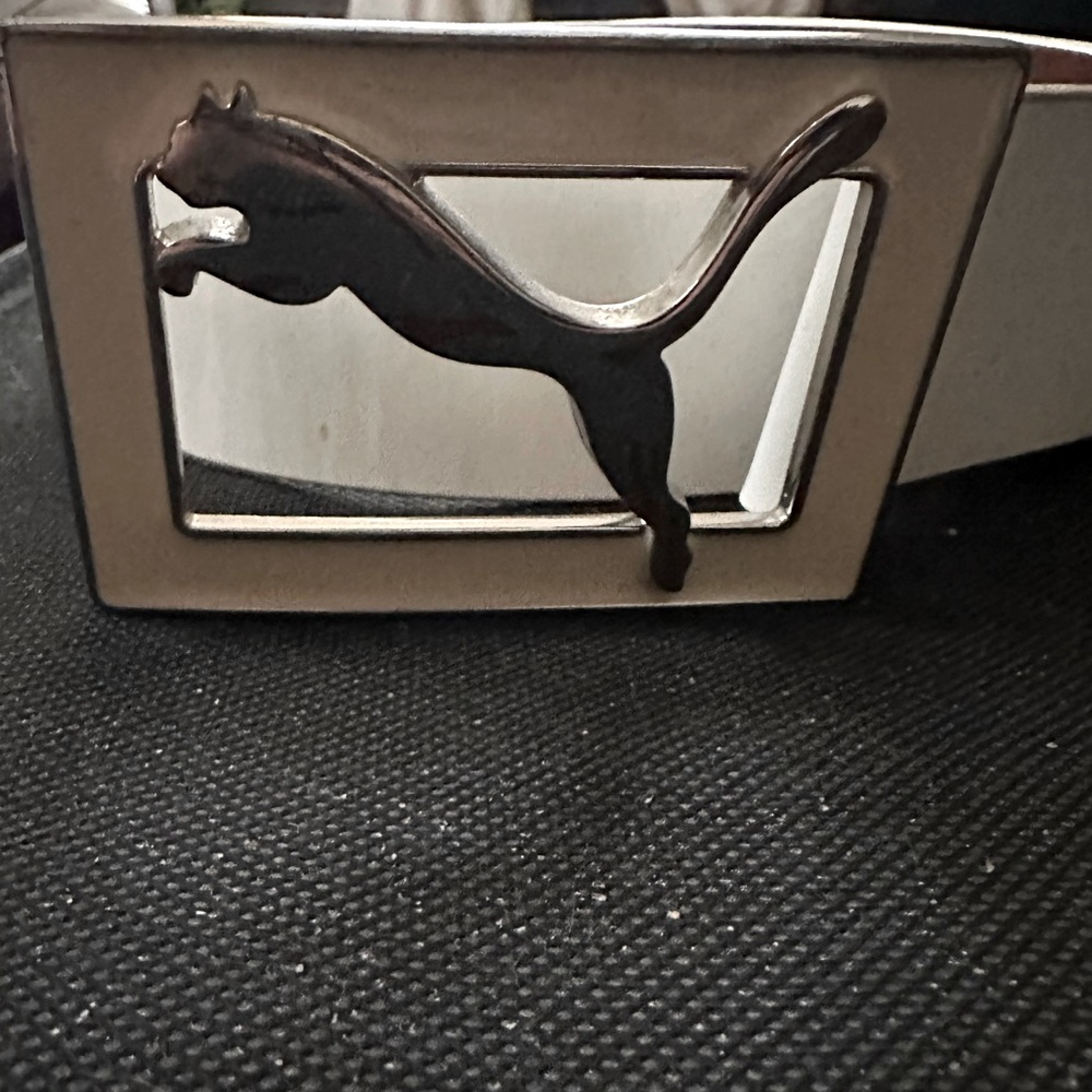 Puma White Belt with Silver Panther Buckle